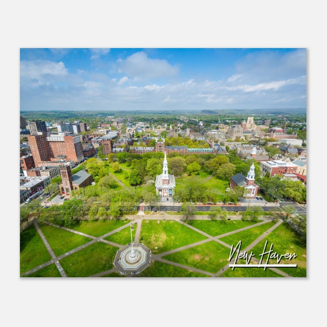 New Haven Connecticut Aerial Green Historic Churches Travel Poster