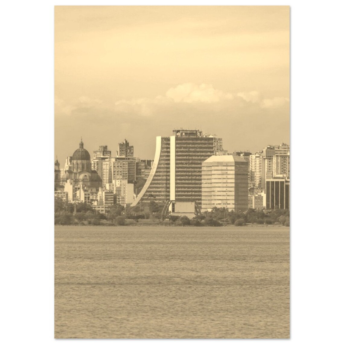 Vintage Porto Alegre Brazil City Skyline Sepia Travel Poster