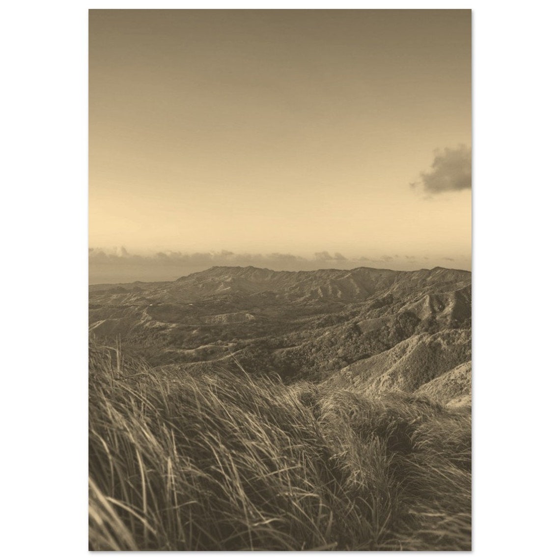 Guam Sepia Rolling Hills Landscape Vintage Travel Photo Poster