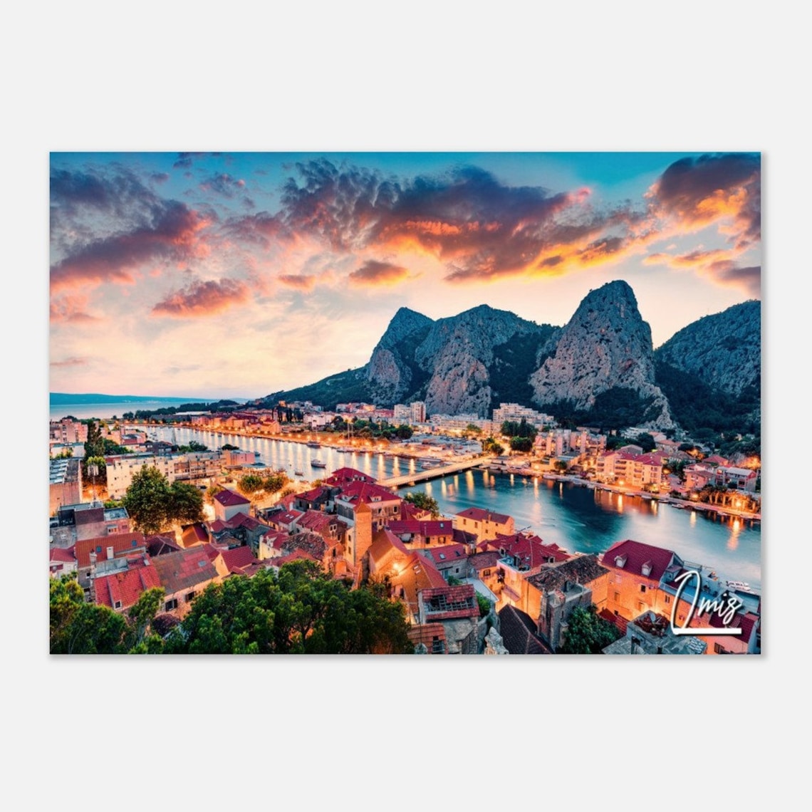 Omis Croatia Sunset Coastal Town River Mountains Evening Photo Poster