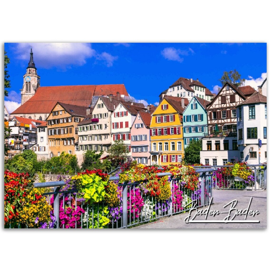Baden-Baden Germany Colorful Old Town Flower Bridge Photo Poster