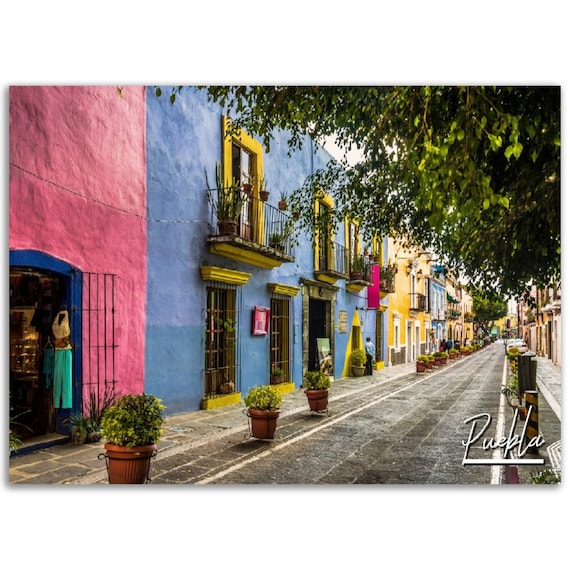 Puebla Mexico Colorful Street Colonial Buildings Travel Photo Poster