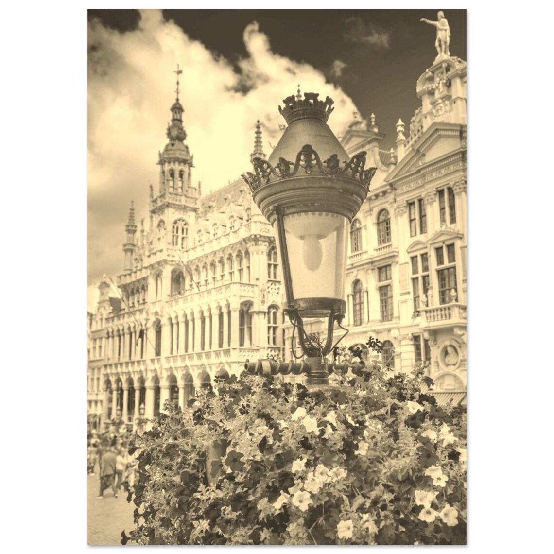 Brussels Grand Place Town Hall Street Lamp Vintage Sepia Photo Poster