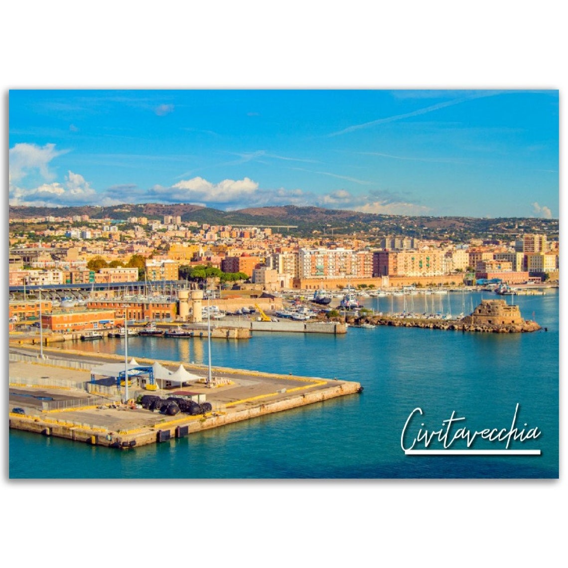 Civitavecchia Italy Harbor Panoramic Coastal City Travel Poster