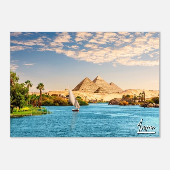 Aswan Egypt Poster Print Nile River Pyramids Travel Photo