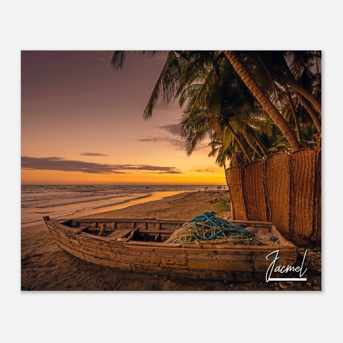 Jacmel Haiti Beach Sunset Fishing Boat Photo Poster Travel Art