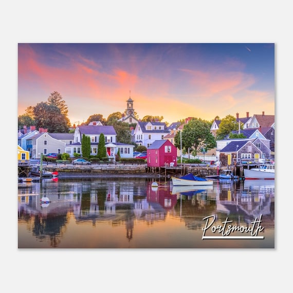 Portsmouth Harbor Sunset Waterfront Boats New England Poster