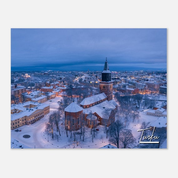 Turku Cathedral Winter Skyline Poster Finland Travel Print