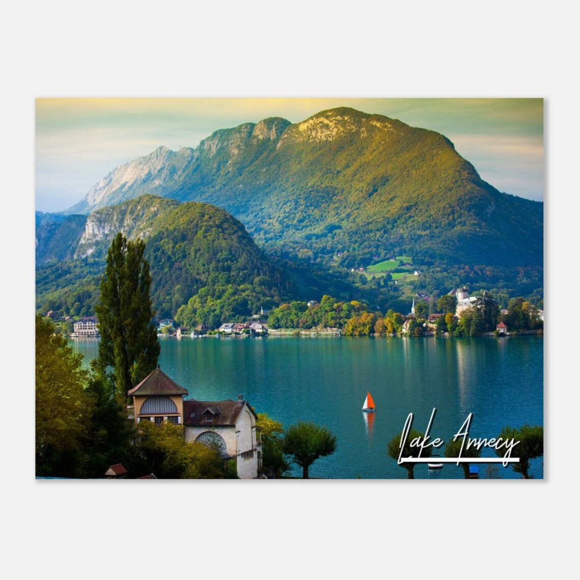 Lake Annecy France Alpine Mountains Sailboat Travel Photo Poster