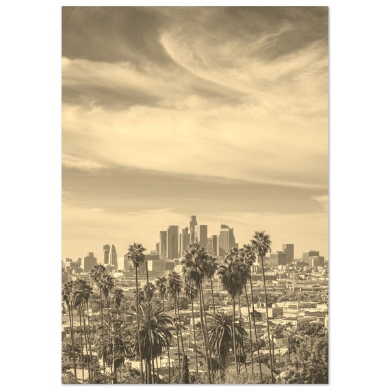 Vintage Los Angeles Cityscape Poster Print, Sepia