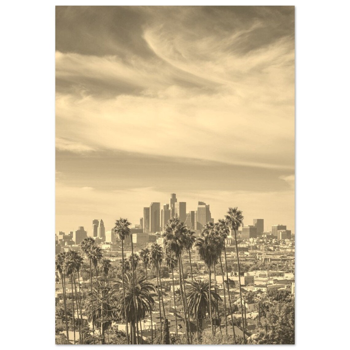 Vintage Los Angeles Cityscape Poster Print, Sepia