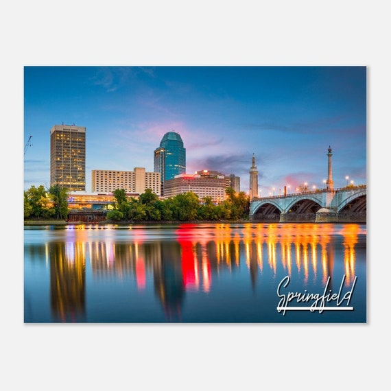 Springfield Massachusetts Skyline Poster Horizontal Travel Photo Print