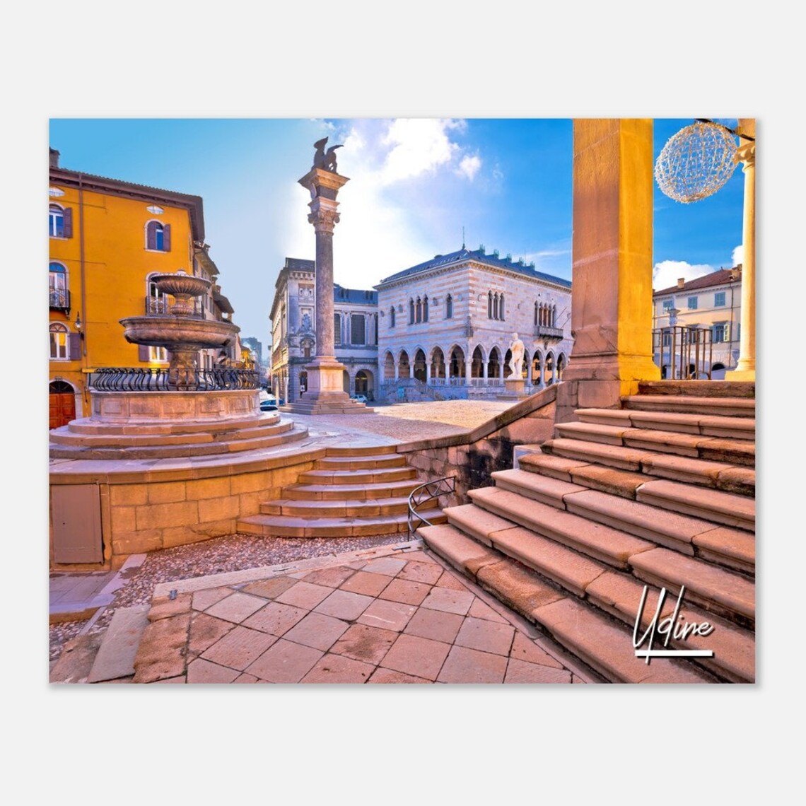 Udine Italy Ancient Square Fountain Historic Travel Photo Poster