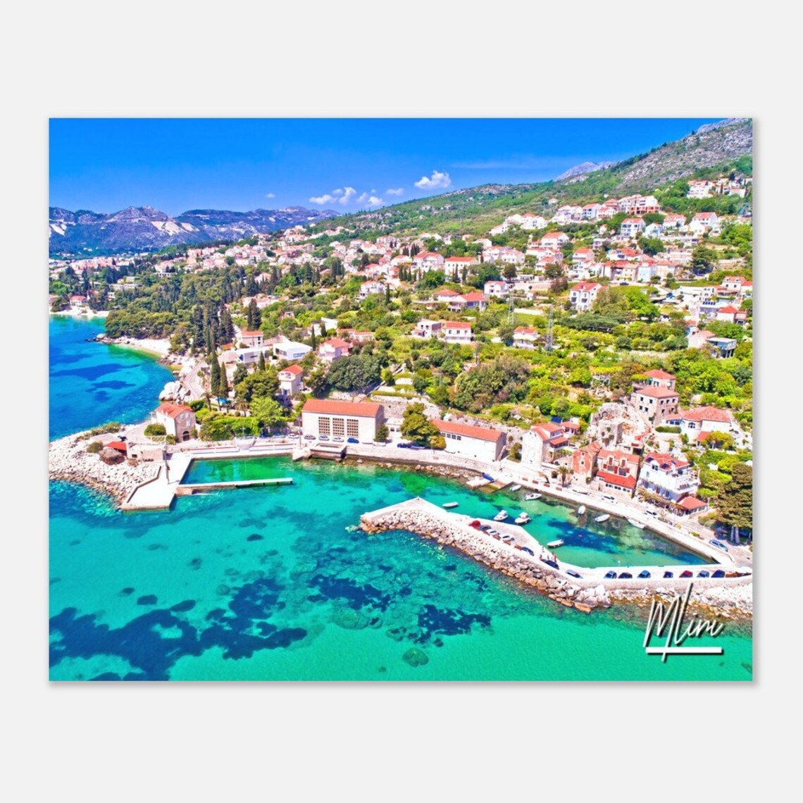 Mlini Croatia Coast Travel Poster, Adriatic Village
