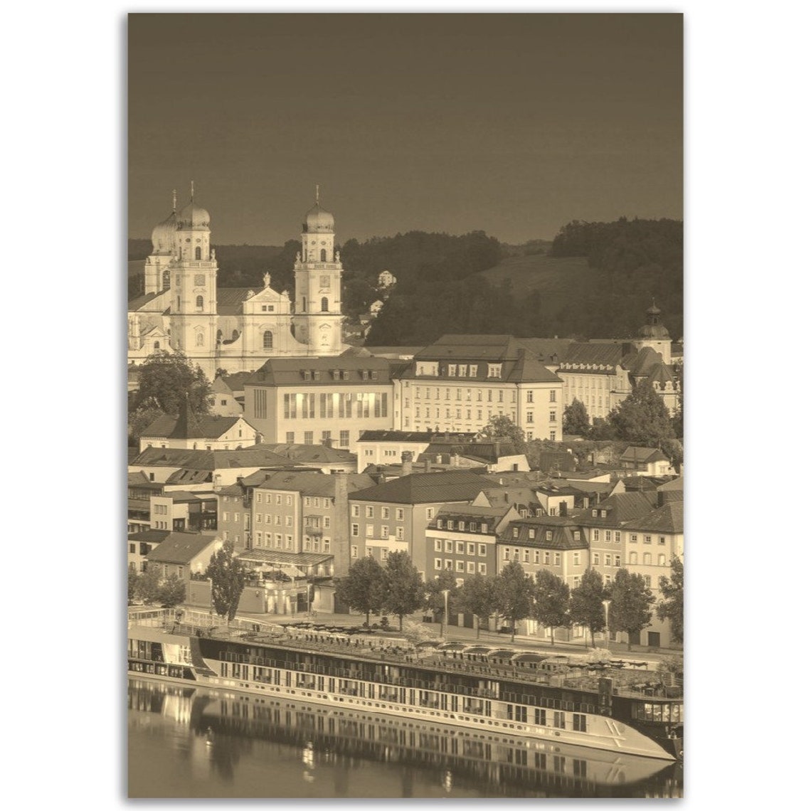 Passau Germany Vintage Sepia Cathedral River Danube Travel Poster