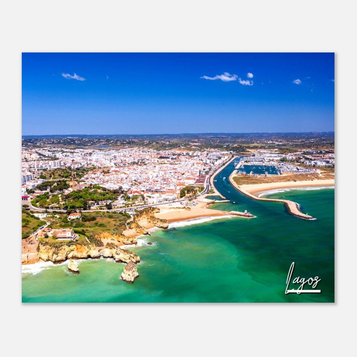 Lagos Portugal Coastal Cliffs Marina Aerial Algarve Travel Poster
