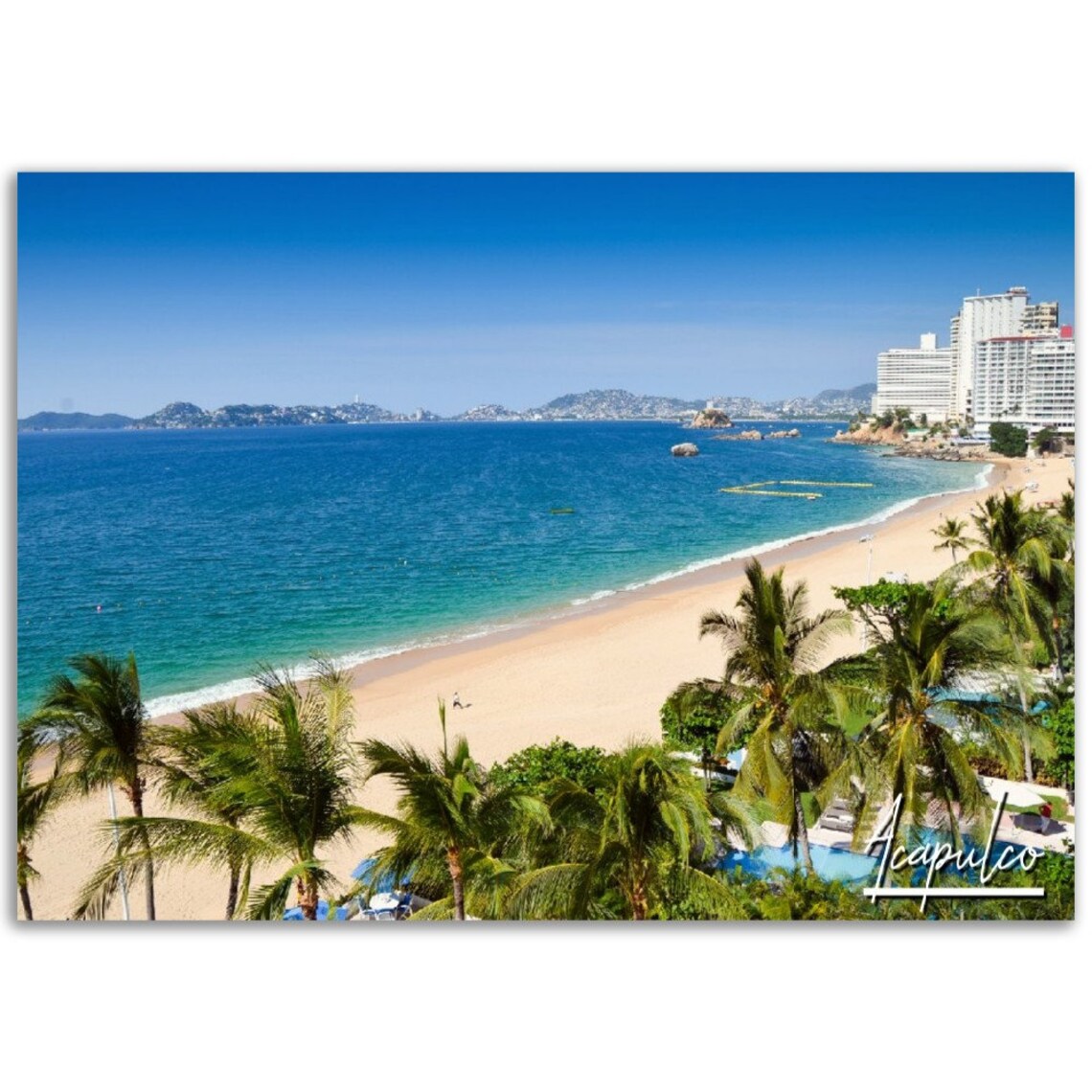 Acapulco Mexico Tropical Beach Bay Palms Ocean View Travel Poster