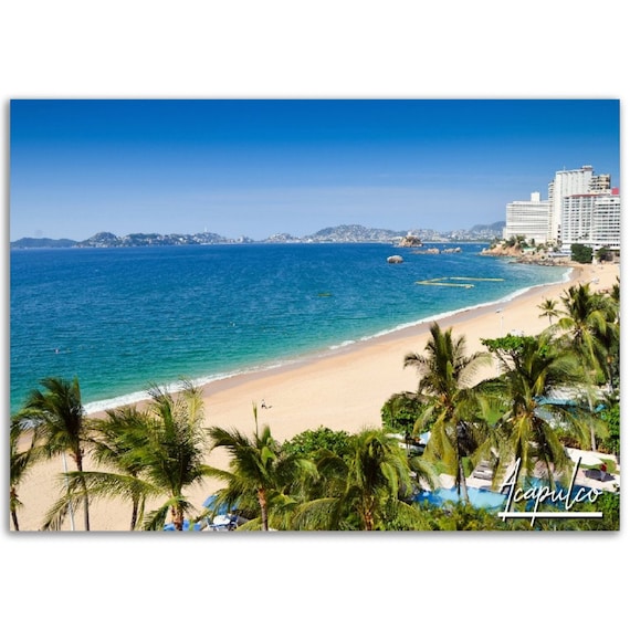 Acapulco Mexico Tropical Beach Bay Palms Ocean View Travel Poster