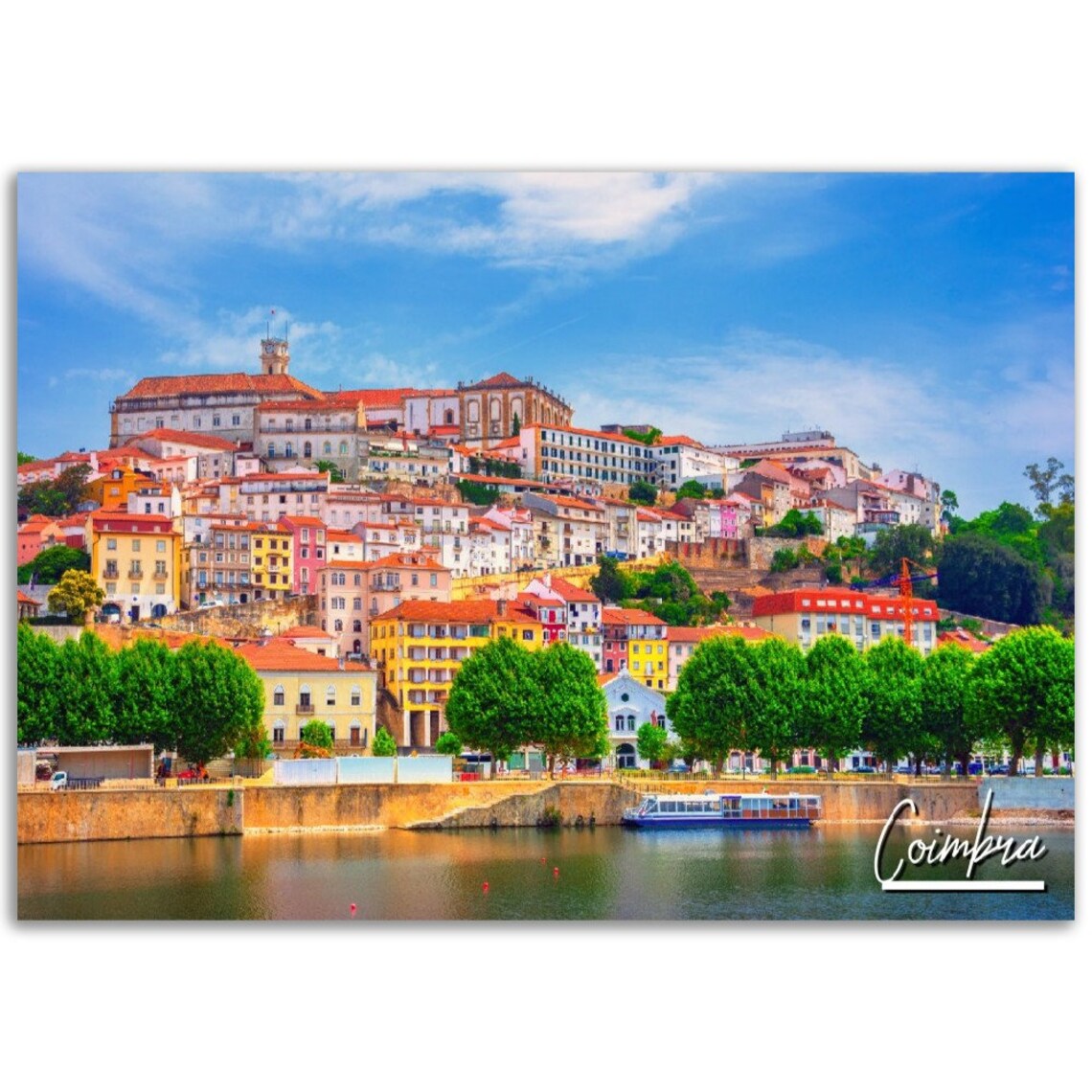 Coimbra Portugal Riverside Old Town Hillside City Travel Poster