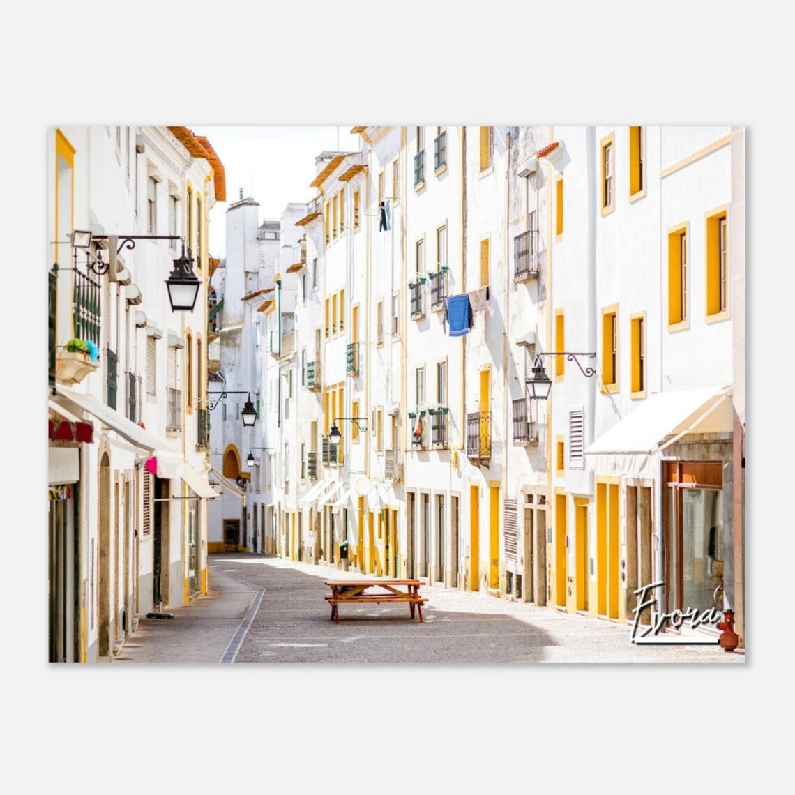 Evora Portugal Historic Street Whitewashed Houses Yellow Trim Poster
