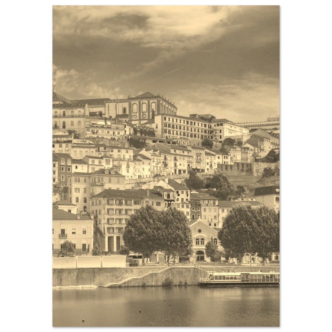 Vintage Coimbra Portugal Print Sepia Cityscape Travel Poster