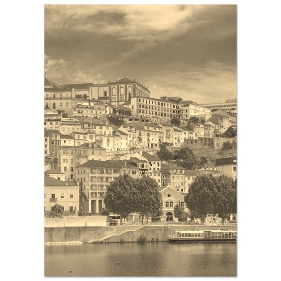 Vintage Coimbra Portugal Print Sepia Cityscape Travel Poster