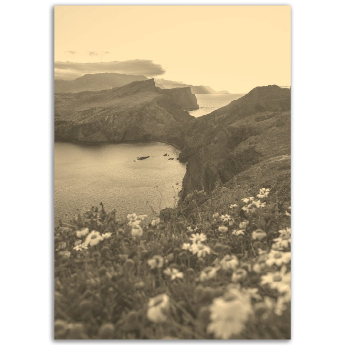 Vintage Madeira Portugal Dramatic Cliffs Sepia Travel Poster