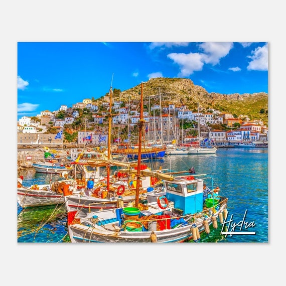 Hydra Greece Poster Saronic Gulf Fishing Boats Print