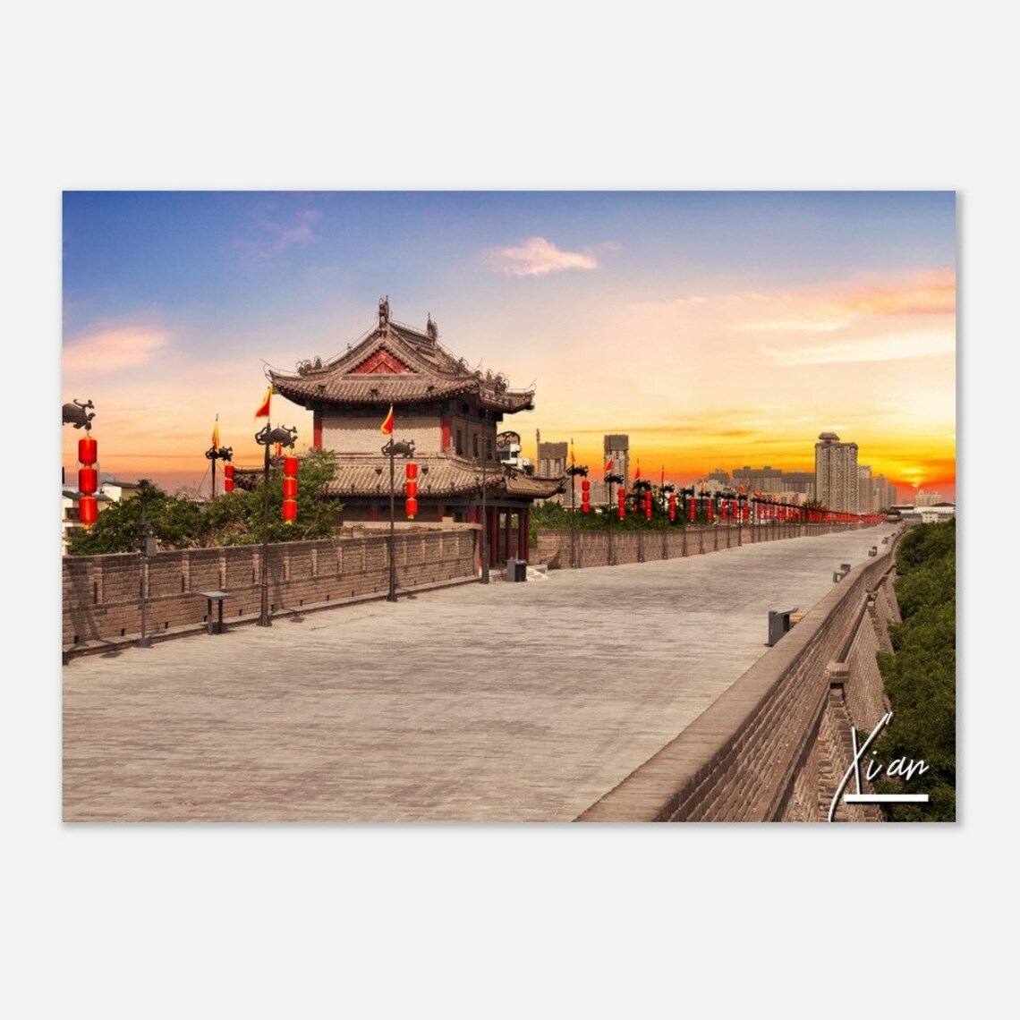 Xian Ancient City Wall Sunset China Lanterns Travel Photo Poster