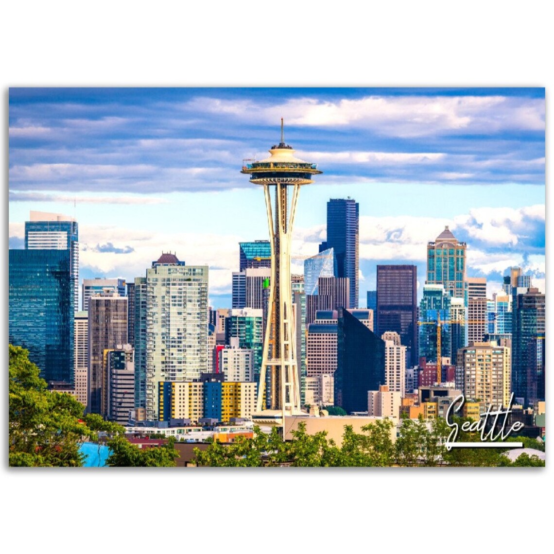 Seattle Skyline Space Needle Downtown Travel Photography Poster