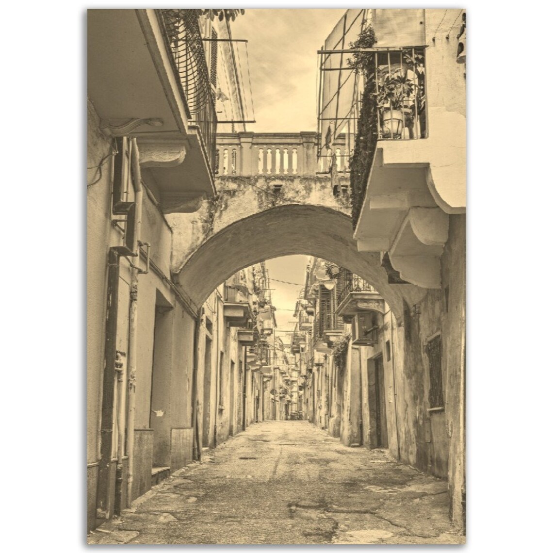 Abruzzo Italy Vintage Sepia Old Town Arch Street View Poster