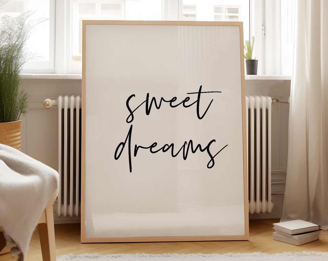 Sweet Dreams Hand Lettered Script Quote Calm Bedroom Decor Poster