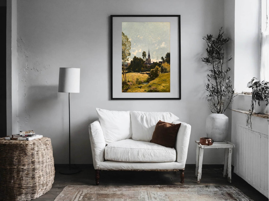 The Village Church Cottage Painting Rustic Country Art Print Church Landscape Vintage Landscape Painting Print Wall Art - Image 2