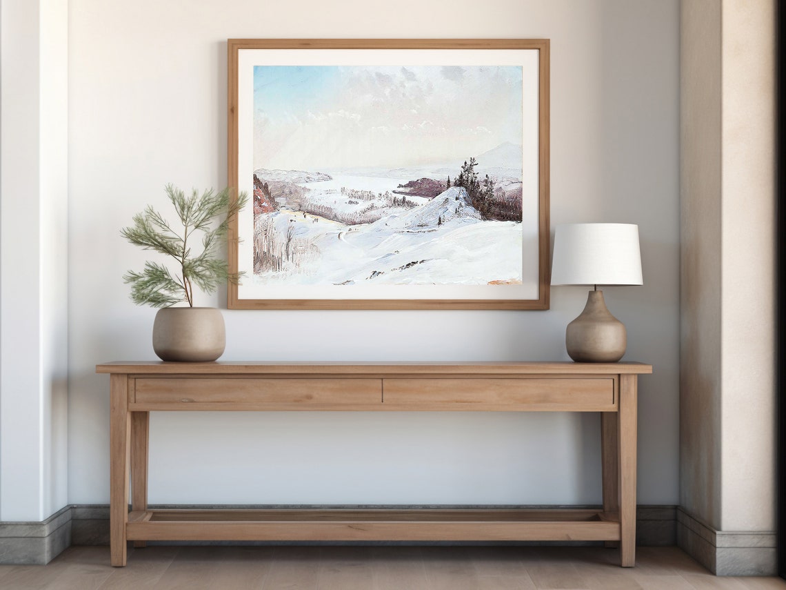 Snowy Winter Valley Pine Hills Frozen River Landscape Poster - Image 4