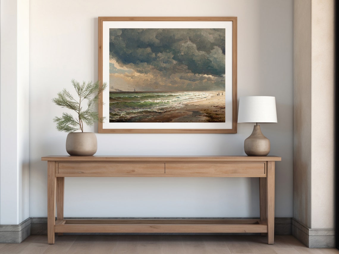 Storm Clouds Rolling Surf Sandy Beach Classic Seascape Poster - Image 3