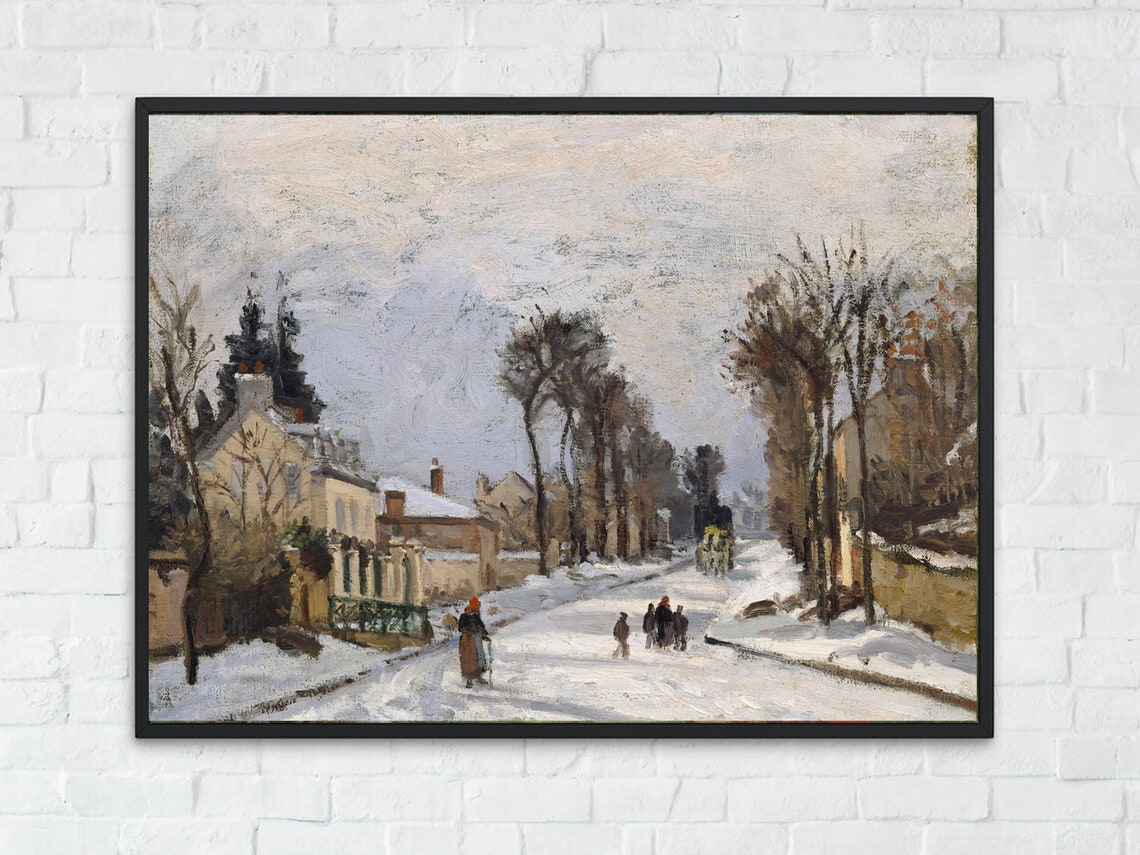 Snow Covered Village Road Winter Figures Impressionist Poster - Image 3