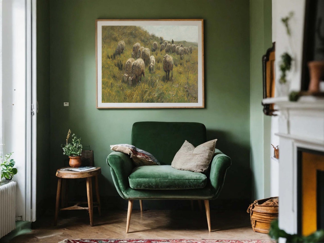 Sheep Grazing Meadow Rustic Farm Pasture Vintage Classic Print - Image 6