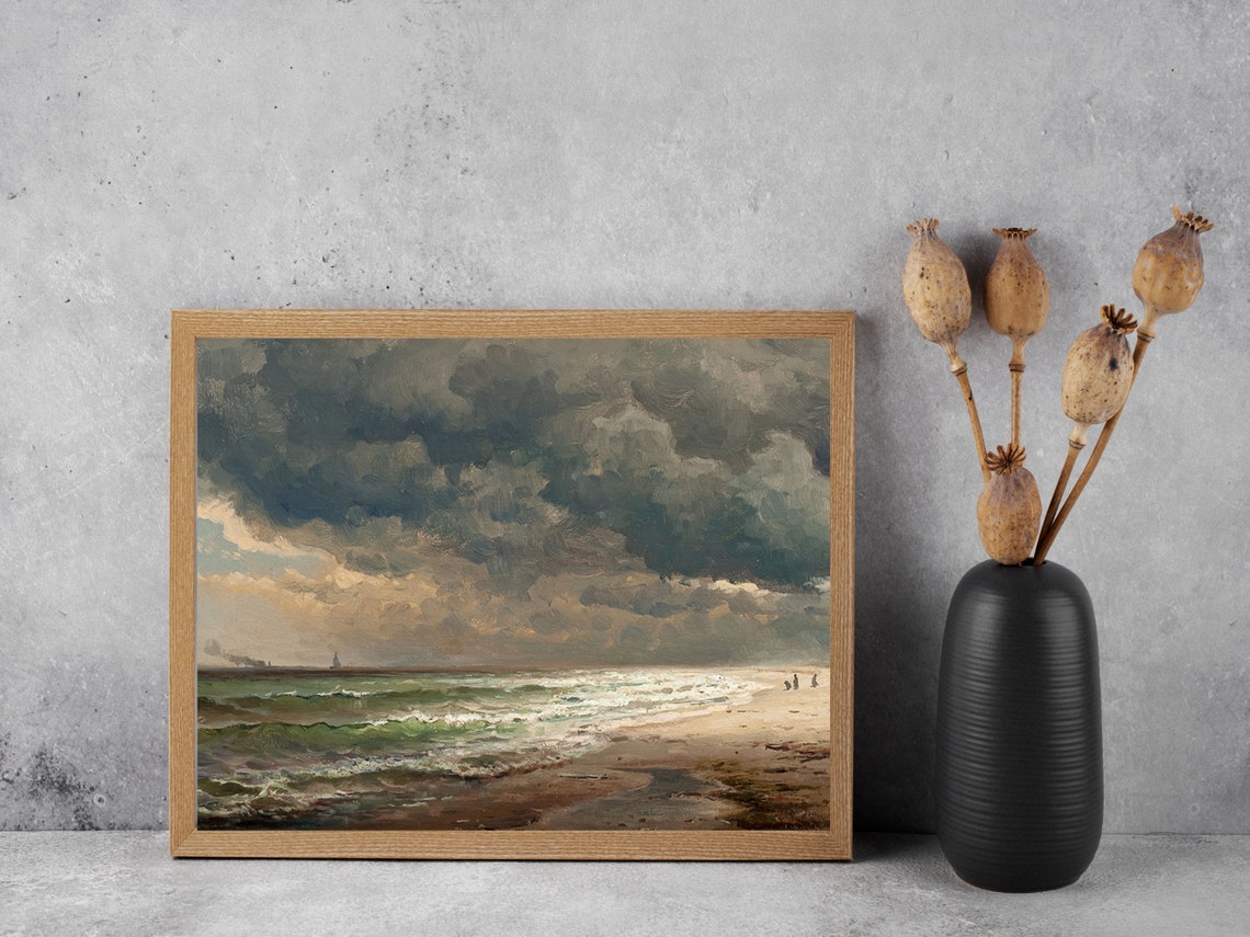 Storm Clouds Rolling Surf Sandy Beach Classic Seascape Poster - Image 4
