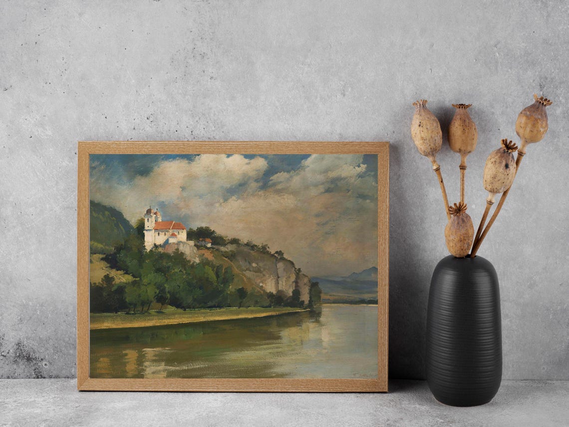 Vintage Landscape Print Vintage Church Painting Antique Landscape Print Church Artwork Countryside Painting Country Church Art - Image 7
