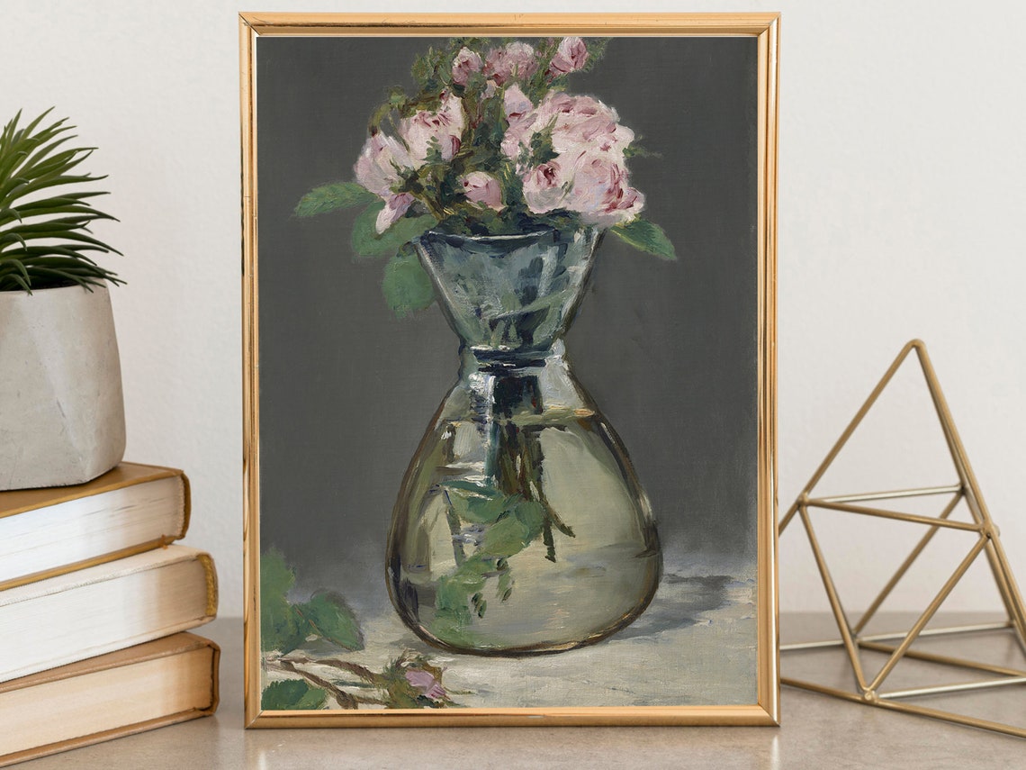 Edouard Manet Moss Roses in a Vase Pink Rose Still Life Poster