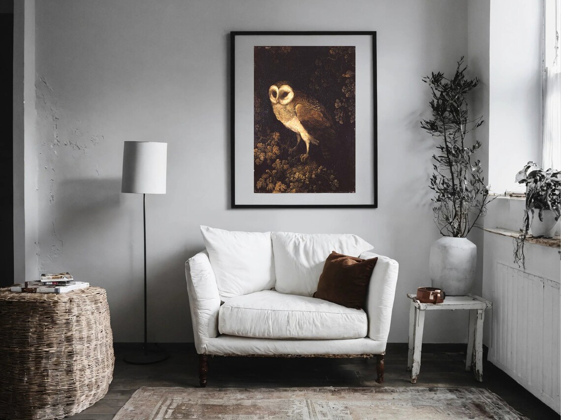 Antique Barn Owl Painting Dark Dramatic Nocturnal Bird Poster - Image 5