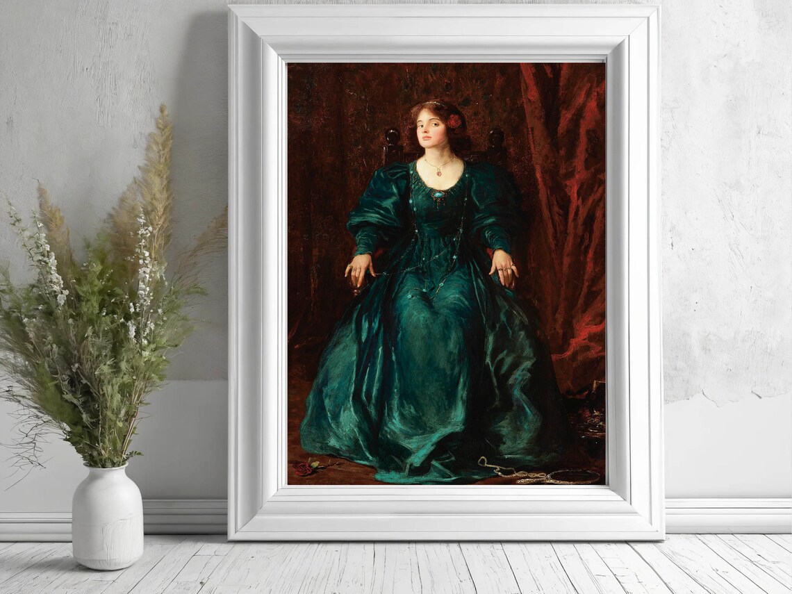 Tom Edwin Mostyn Vanity Victorian Woman in Green Gown Classic Print - Image 2