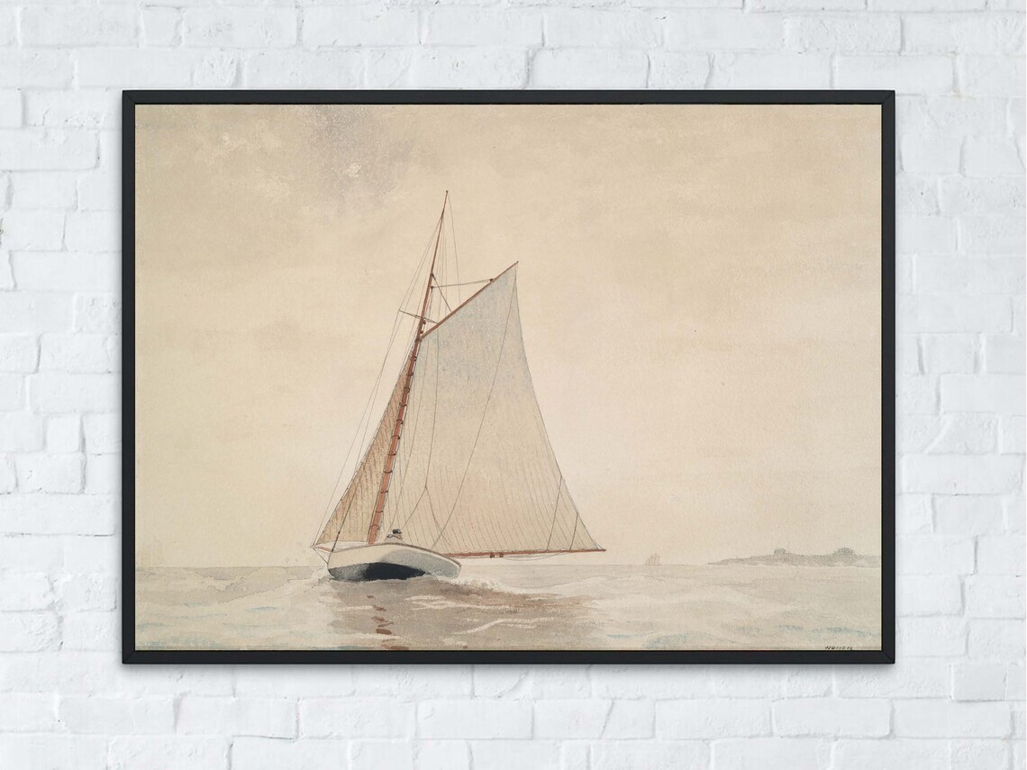 Winslow Homer Sailing Off Gloucester Neutral Sailboat Watercolor Poster - Image 5