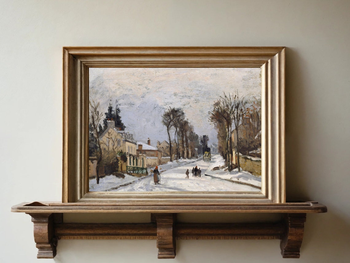 Snow Covered Village Road Winter Figures Impressionist Poster - Image 5