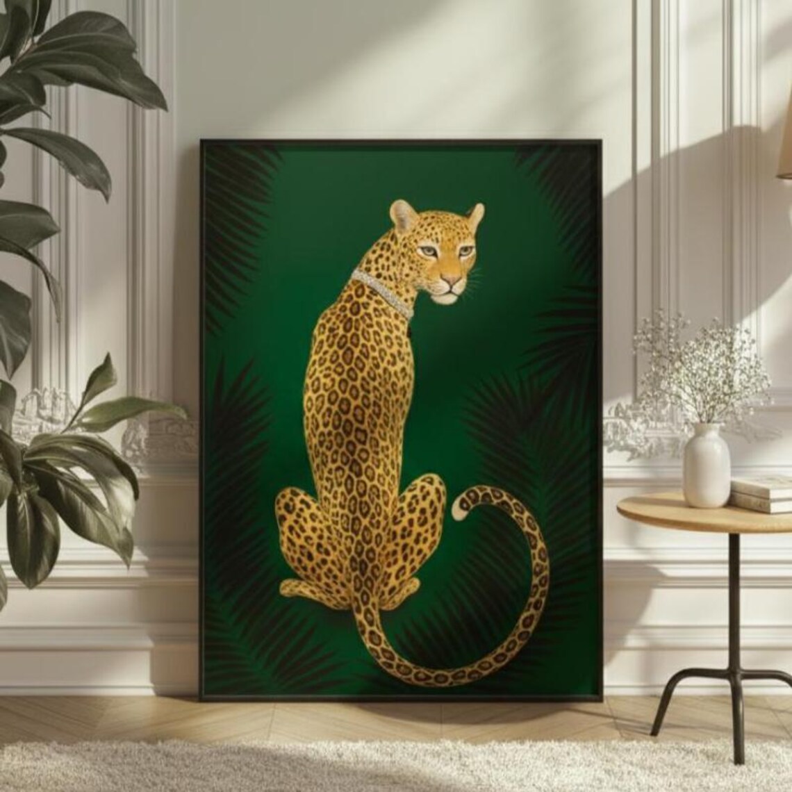 Emerald Green Leopard Art Print, Maximalist Decor