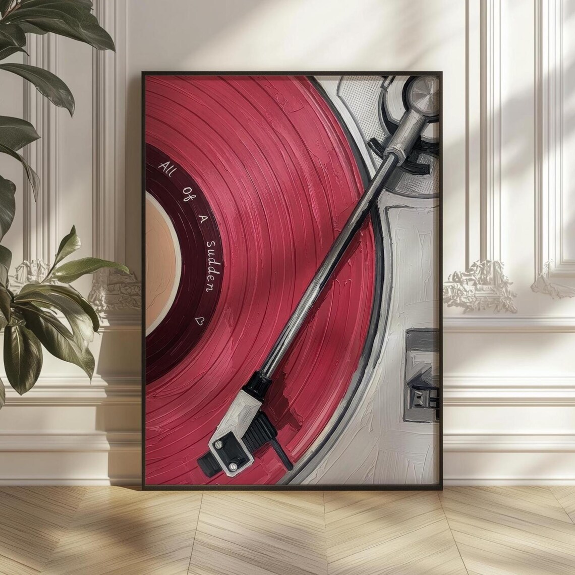 Pink Vinyl Record Poster, Retro Music Decor