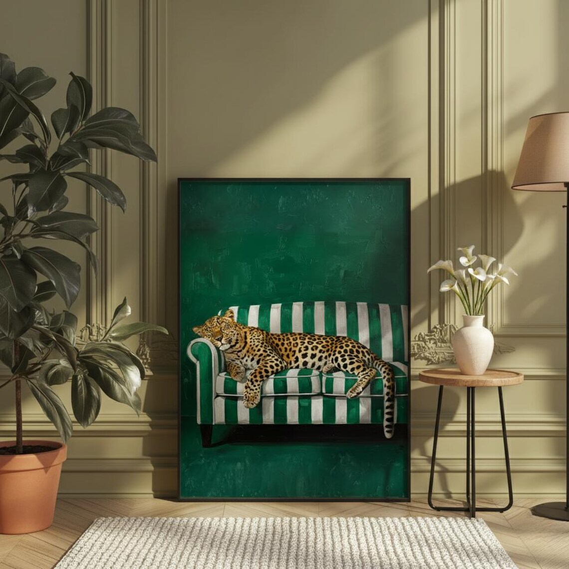 Emerald Green Leopard Poster Print, Maximalist Decor