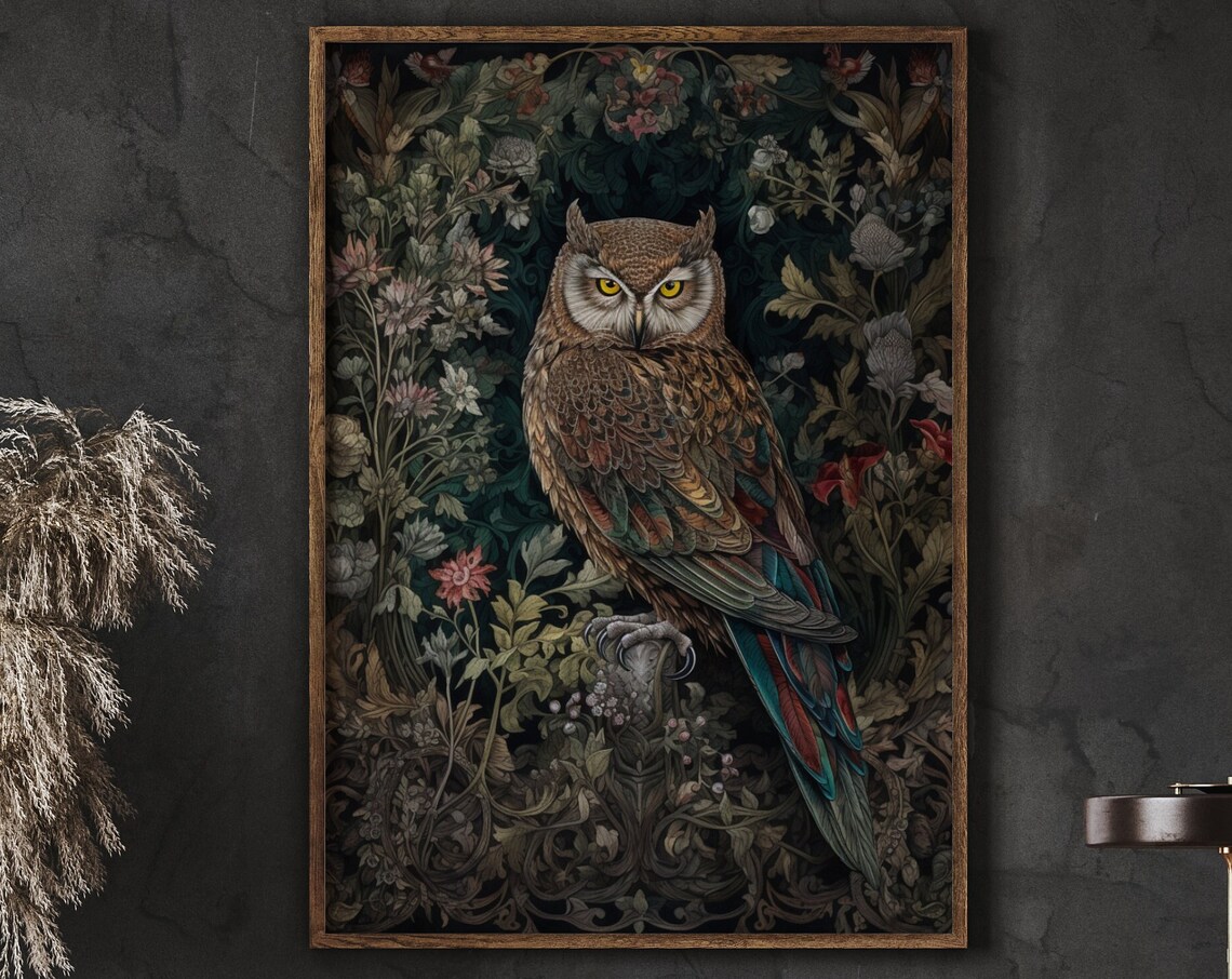 William Morris Inspired Owl Art Print, Forest Theme - Image 4