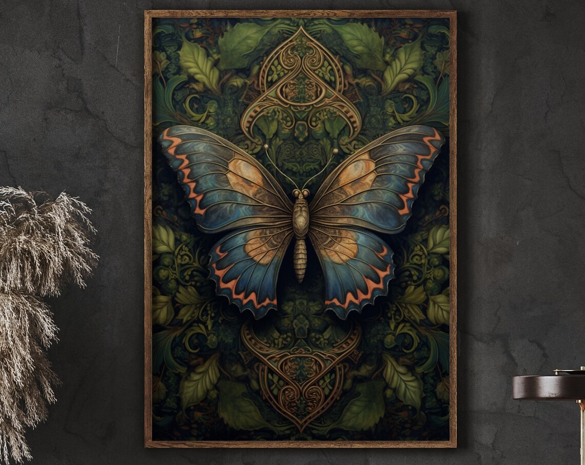 William Morris Inspired Butterfly Art Print, Botanical Decor