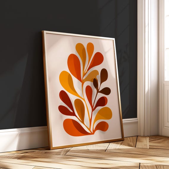 Abstract Boho Leaf Print Matisseinspired Botanical Wall Art Vertical